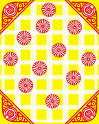 Vibrant Yellow Red Circular Gingham Rug