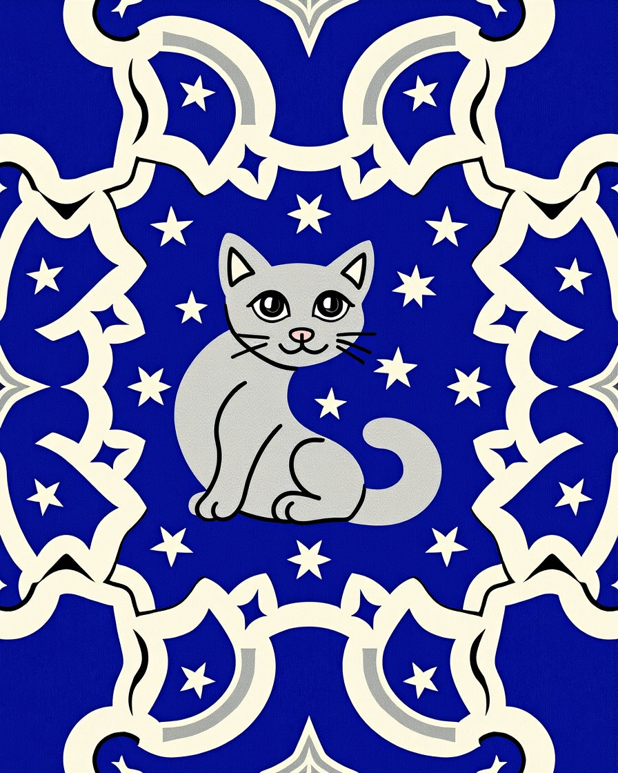 Gray Cat Starry Night Medallion Rug