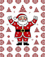 Festive Red Santa Snowflakes Trees Rug