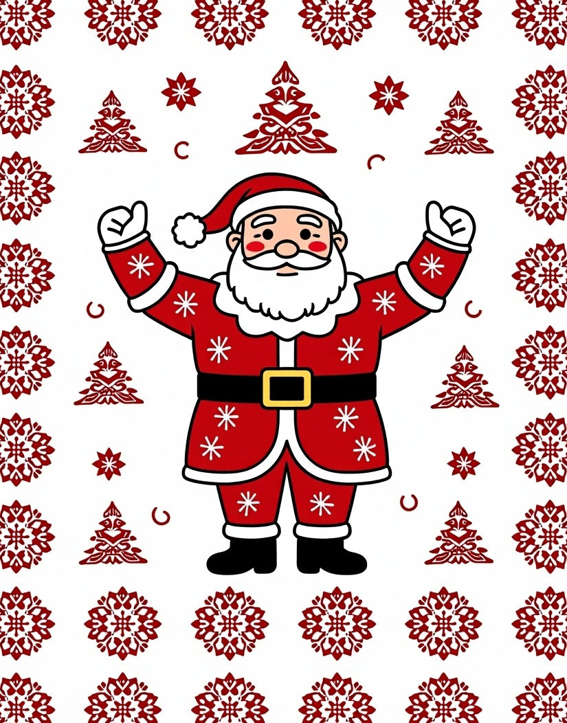 Festive Red Santa Snowflakes Trees Rug