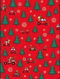 Red Christmas Cars Evergreen Trees Rug