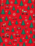 Red Christmas Cars Evergreen Trees Rug
