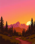 Crimson Orange Mountain Sunset Landscape Rug