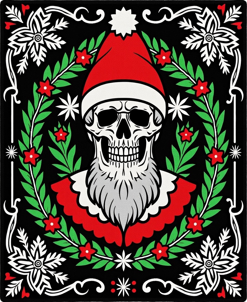 Dark Santa Skull Christmas Wreath Rug