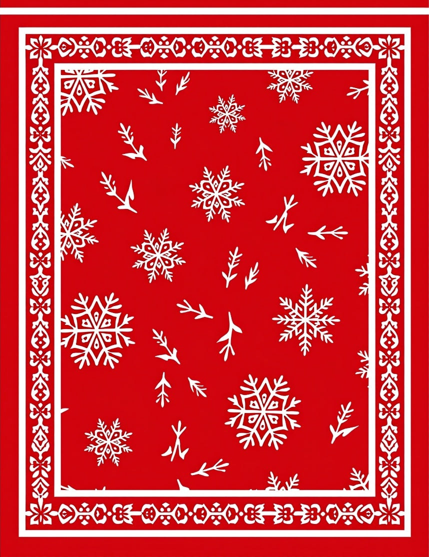 Red White Snowflake Holiday Border Rug