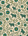 Teal Zebra Flowers Cream Background Rug