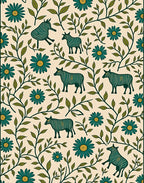 Teal Zebra Flowers Cream Background Rug