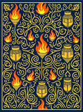 Deep Blue Yellow Flame Vase Swirl Rug