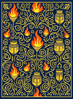 Deep Blue Yellow Flame Vase Swirl Rug