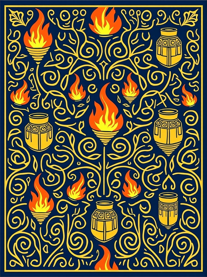 Deep Blue Yellow Flame Vase Swirl Rug