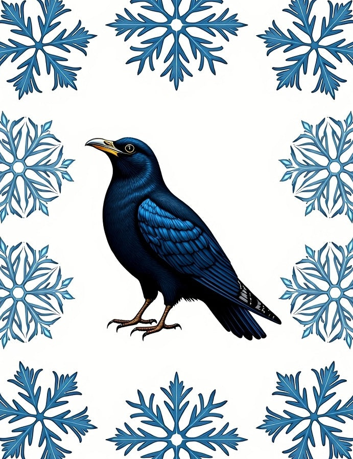 Bold Blue Bird Snowflake Frame Rug