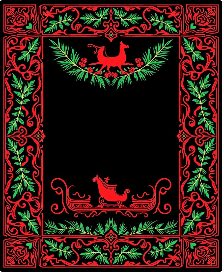 Red Green Festive Sleigh Animal Border Rug