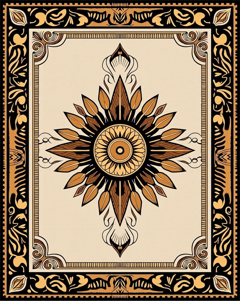 Classic Gold and Black Sunburst Medallion Rug