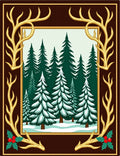 Golden Antler Snowy Forest Scene Rug