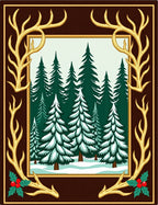 Golden Antler Snowy Forest Scene Rug