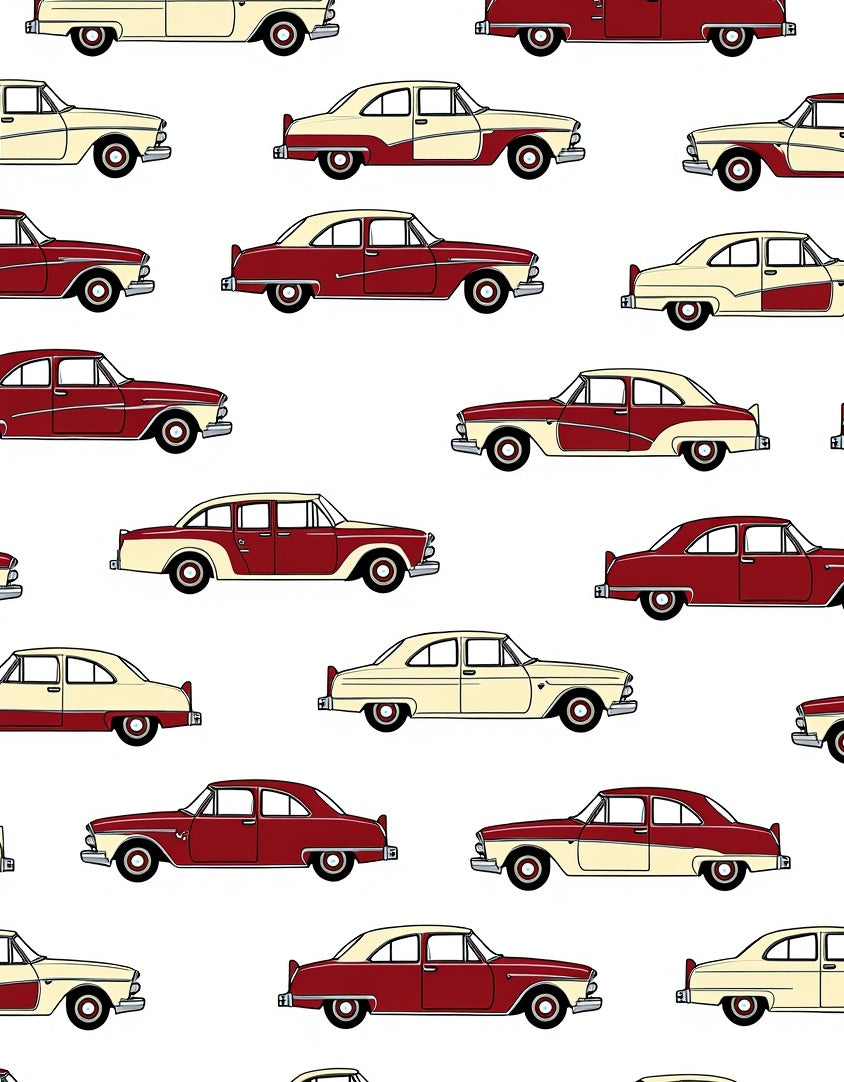 Retro Red Cream Two Tone Cars Rug