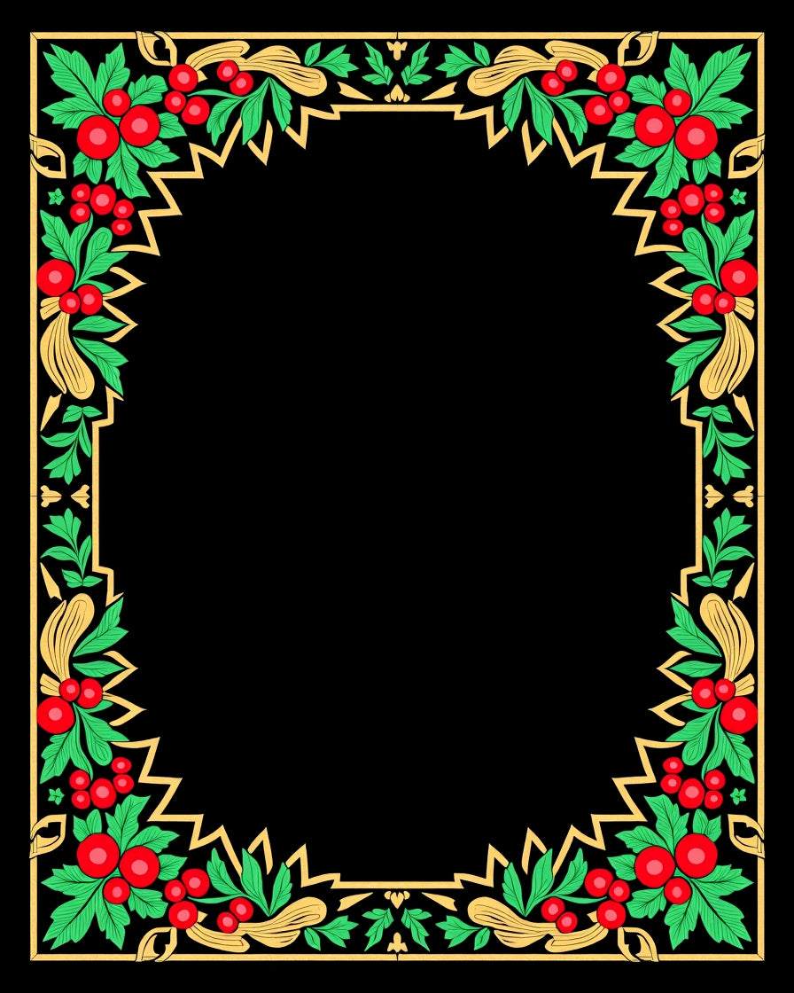 Crimson Berry Foliage Geometric Frame Rug