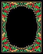 Crimson Berry Foliage Geometric Frame Rug