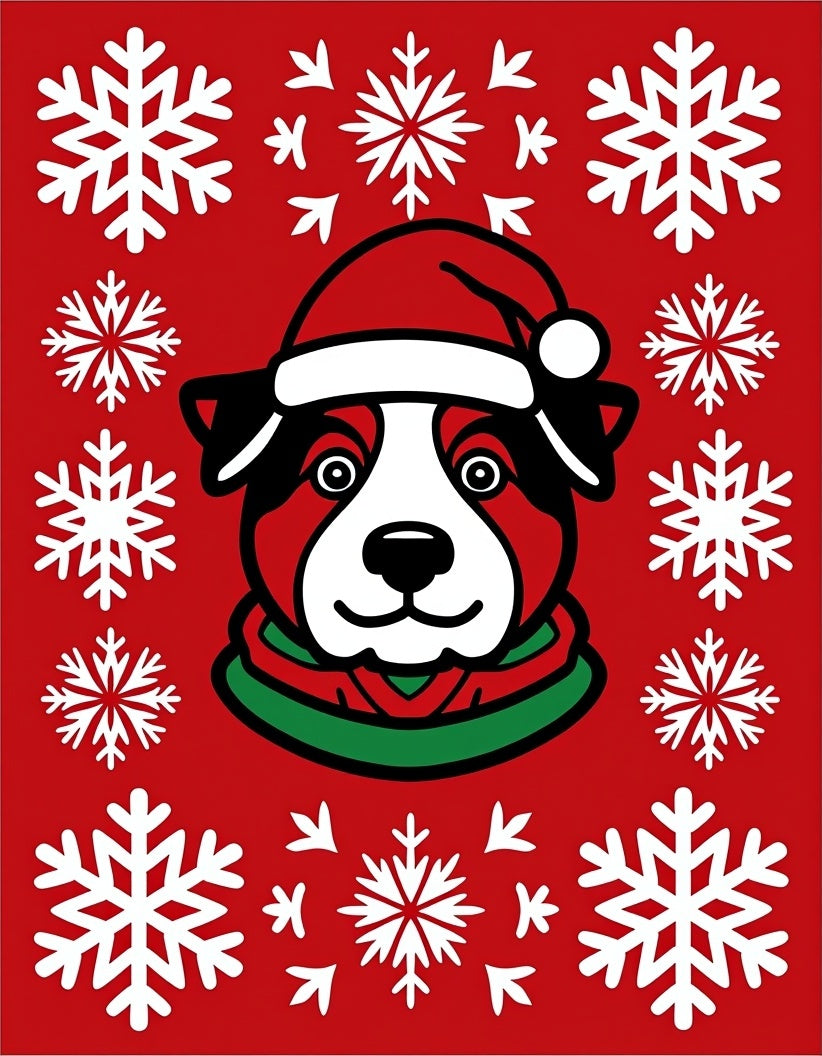 Festive Red Snowflakes Dog Holiday Art Rug