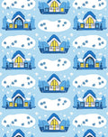 Winter HousesSnowy Village Cartoon Snowflakes Rug