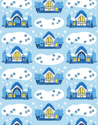 Winter HousesSnowy Village Cartoon Snowflakes Rug