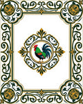Green Rooster Floral Medallion Border Rug