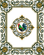 Green Rooster Floral Medallion Border Rug