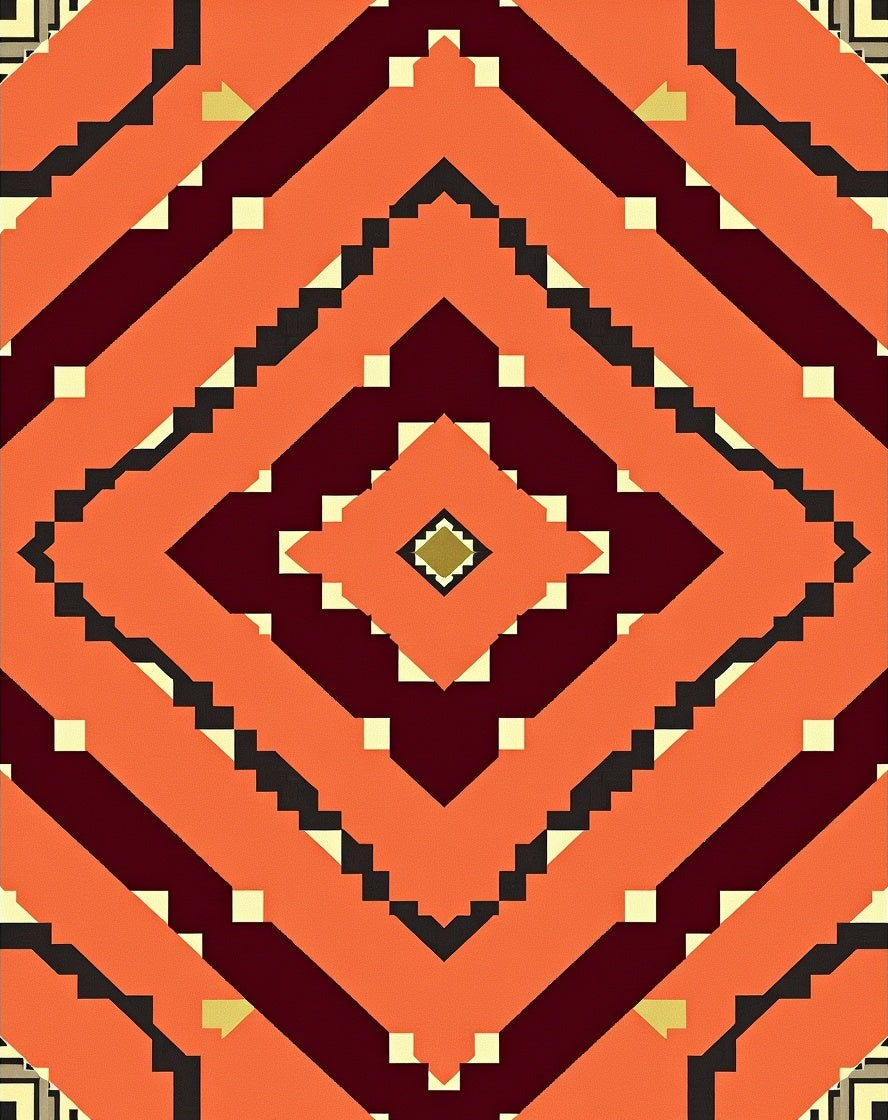 Orange Black Crimson Diamond Chevron Rug