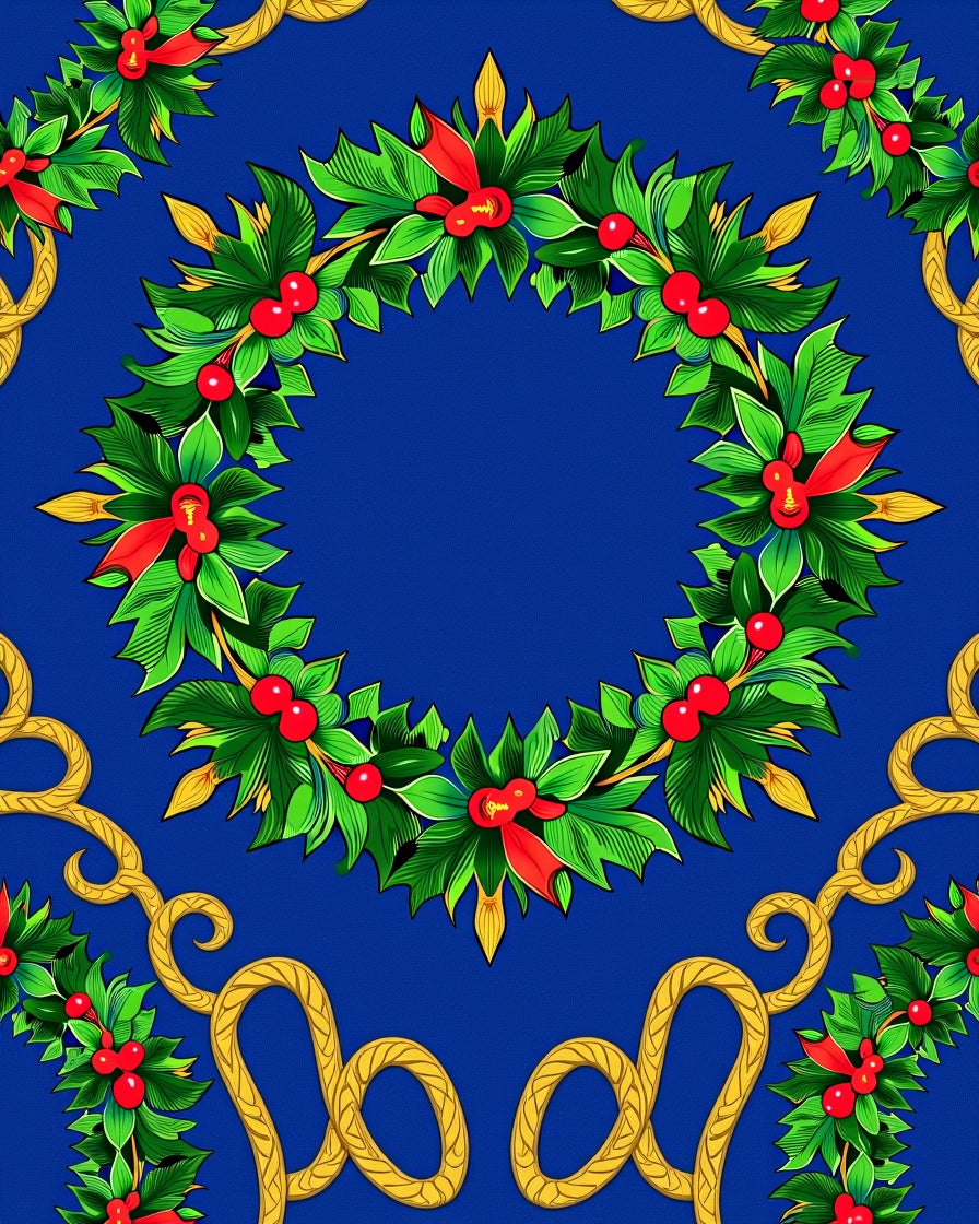 Holiday Wreath Coral Berry Vines Rug