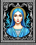 Radiant Blue Virgin Portrait Emblem Rug