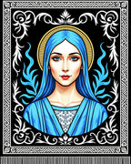 Radiant Blue Virgin Portrait Emblem Rug