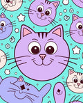 Playful Purple Cat Stars Background Rug