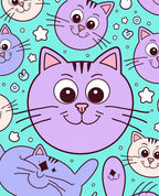 Playful Purple Cat Stars Background Rug