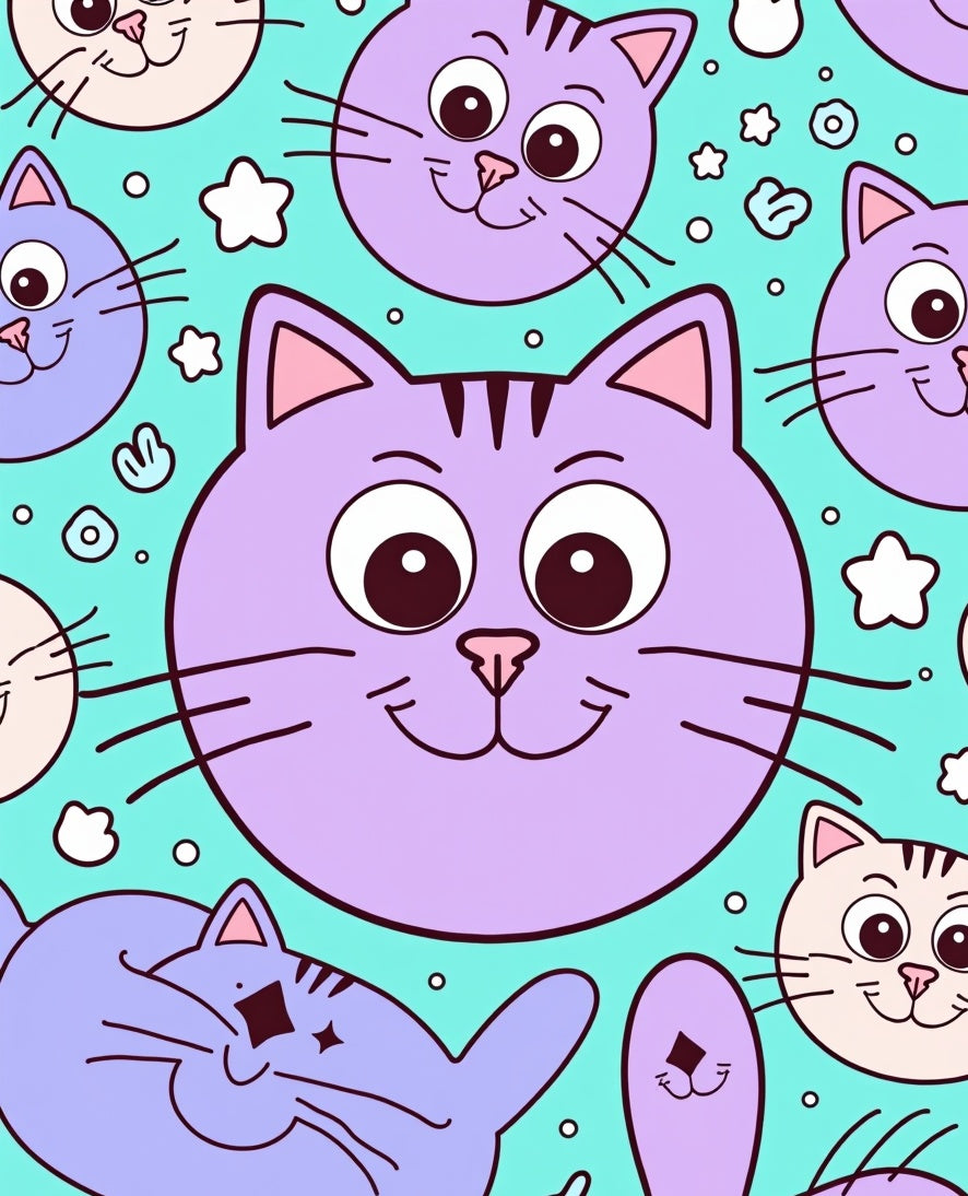 Playful Purple Cat Stars Background Rug
