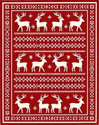 Festive Red White Reindeer Border Rug