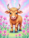 Whimsical Cow Amidst Pink Flowers Rug