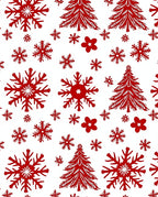 Red Snowflake and Christmas Tree Pattern Rug
