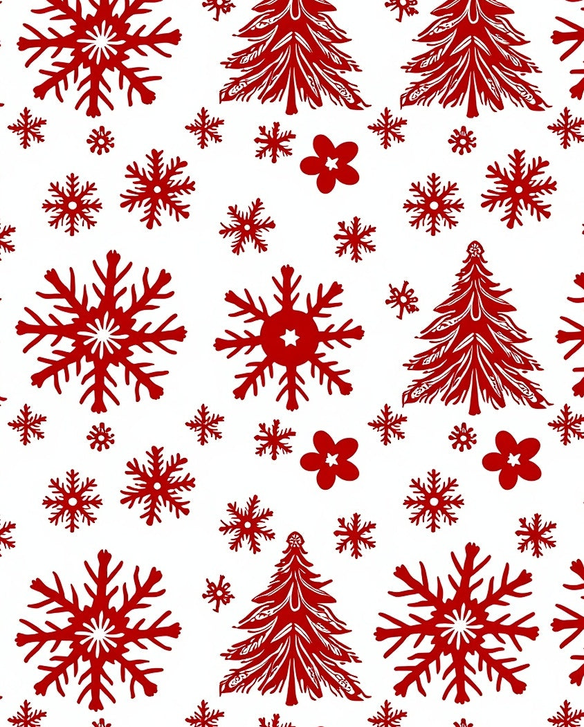 Red Snowflake and Christmas Tree Pattern Rug