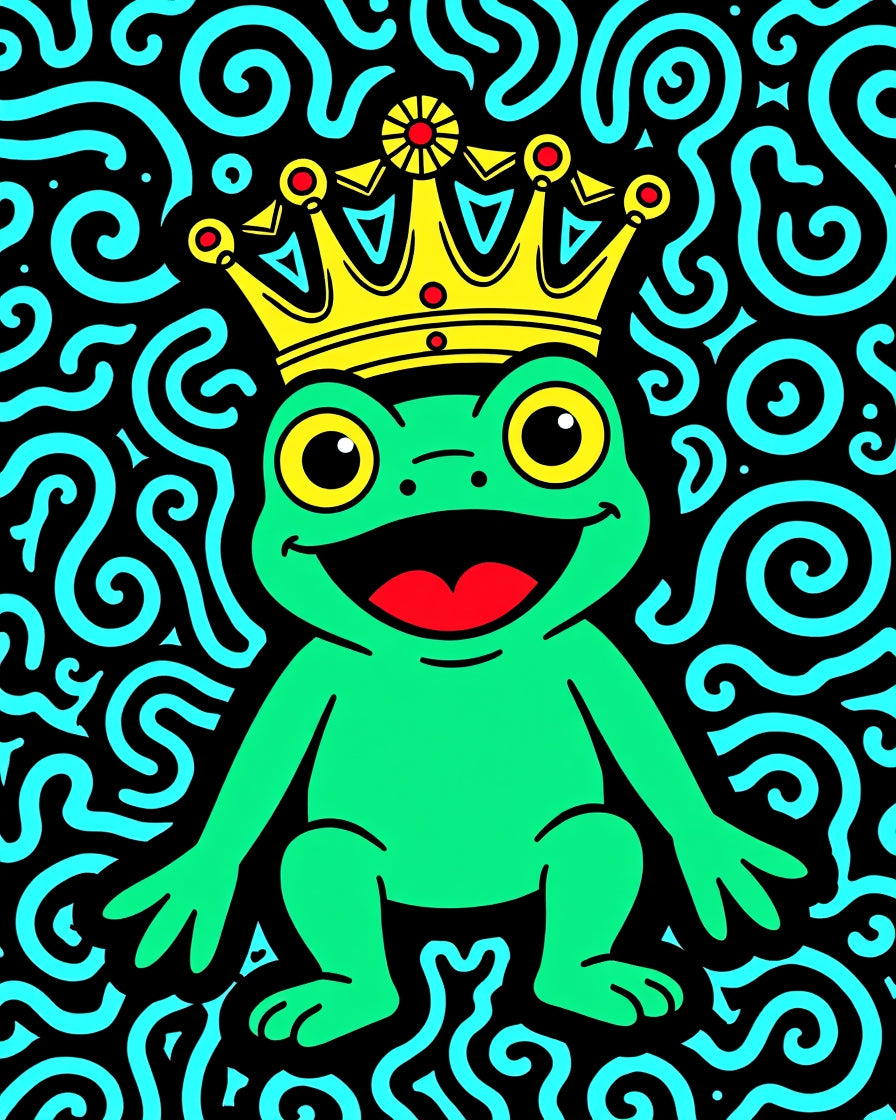 Regal Frog Amidst Swirling Sea Rug
