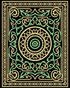 Vintage Yellow Green Interlocking Medallion Rug