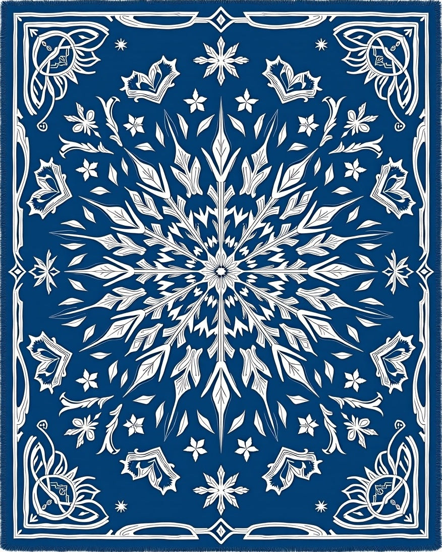 Deep Blue and White Floral Medallion Rug