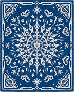 Deep Blue and White Floral Medallion Rug