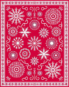 Crimson White Snowflake Medallion Collage Rug