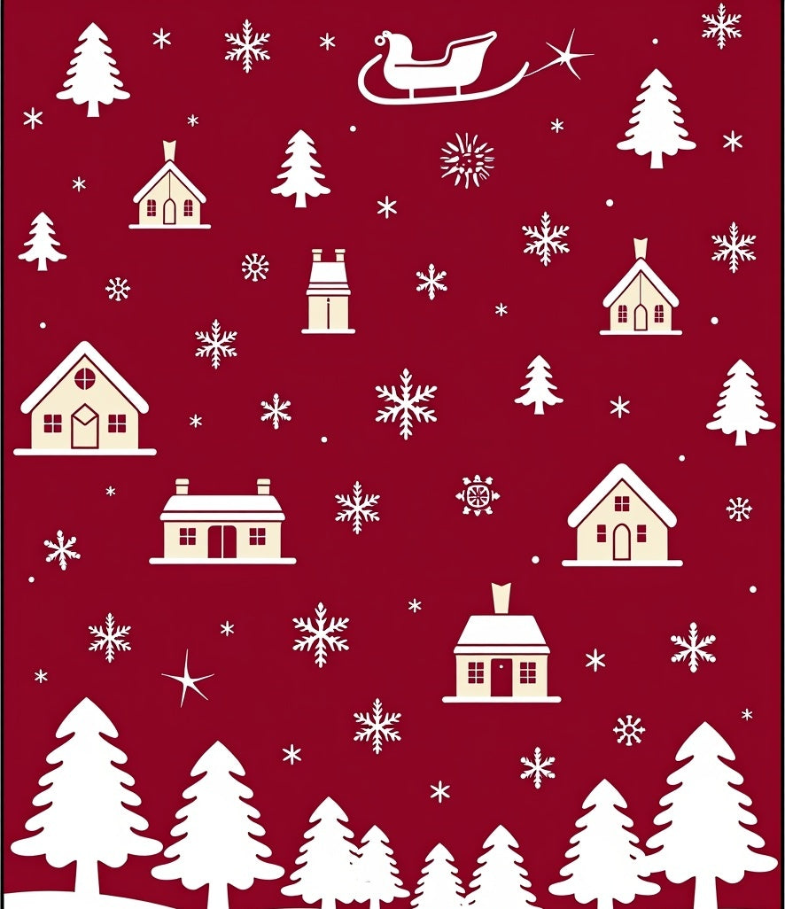 Red White Christmas Village Snowflakes Sleigh Rug