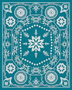 Teal White Symmetrical Mandala Floral Rug