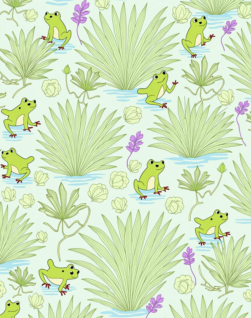 Whimsical Green Frogs Pond Companions Rug