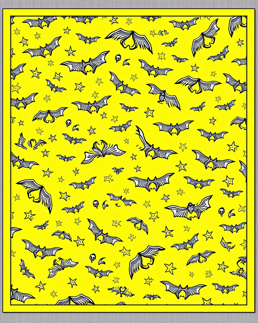 Whimsical Yellow Flying Bats Stars Rug
