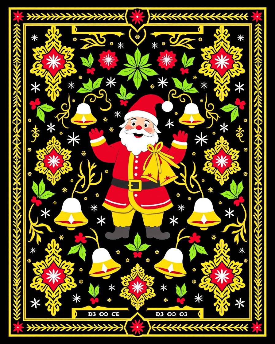 Red Yellow Black Santa Claus Bells Rug