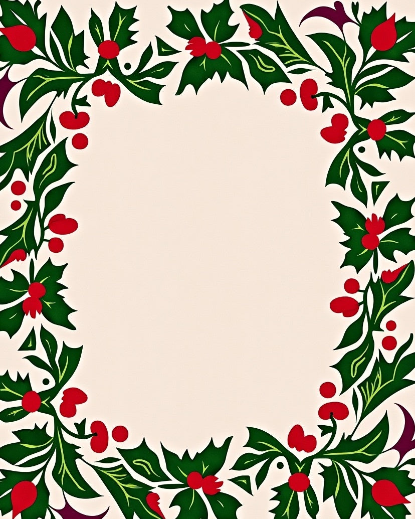 Green Holly Berry Garland Border Rug