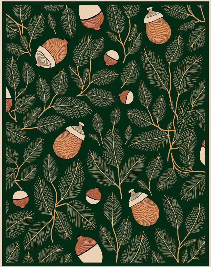 Forest Green Acorn Spruce Sprig Rug